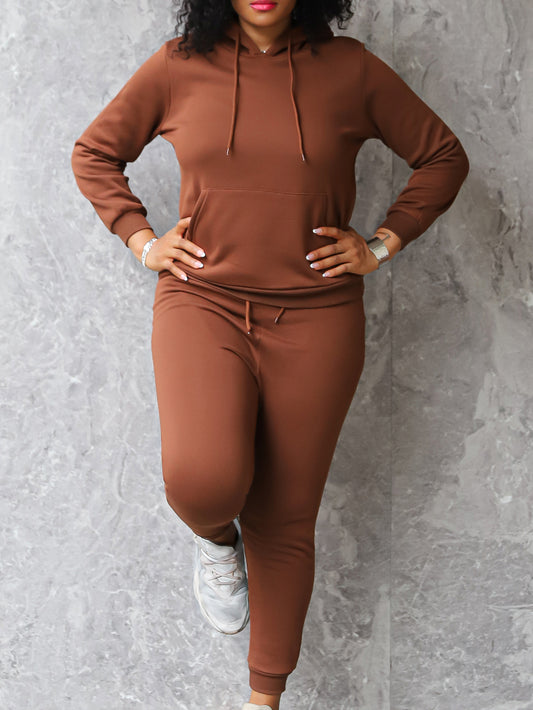 Oversized Long Sleeve Two-Piece Hoodie Pants Set with Pockets