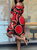 Casual sweet street everyday elegant holiday print off-shoulder dress