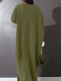 Casual Dress Robe Solid Color V Neck Long Sleeve Basic Loose Everyday Dress