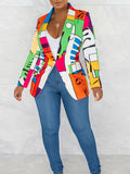 Multicolor Fashion Casual Printed Patchwork Cardigan Lapel Jacket