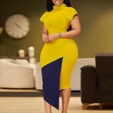 Fashion temperament short-sleeved hip-wrapped color-matching dress