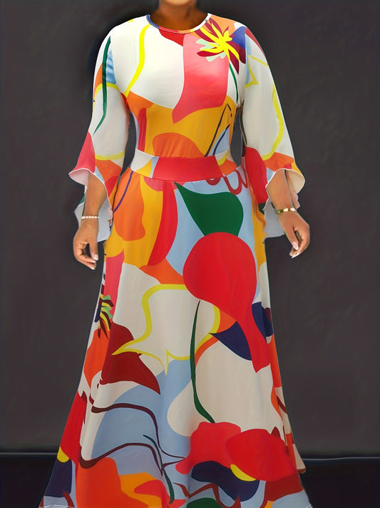 Women's Colorful Graphic Print Round Neck Dress