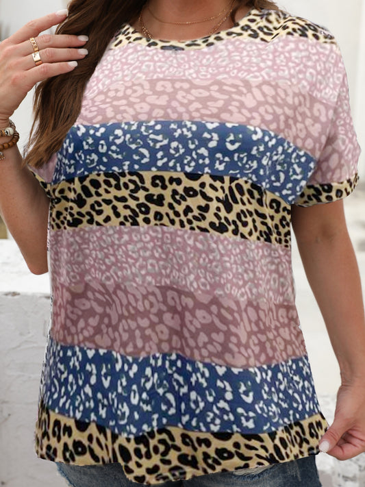 New Leopard Print Large Size Short Sleeve T-Shirt - Random Print