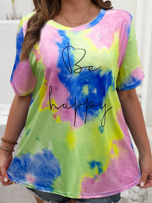 New Multicolor Tie-Dye Letter Printed Large Size Women's Short-Sleeved T-Shirt - Random Printing