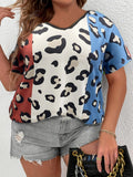 New Leopard Print V-Neck Oversized T-Shirt Top