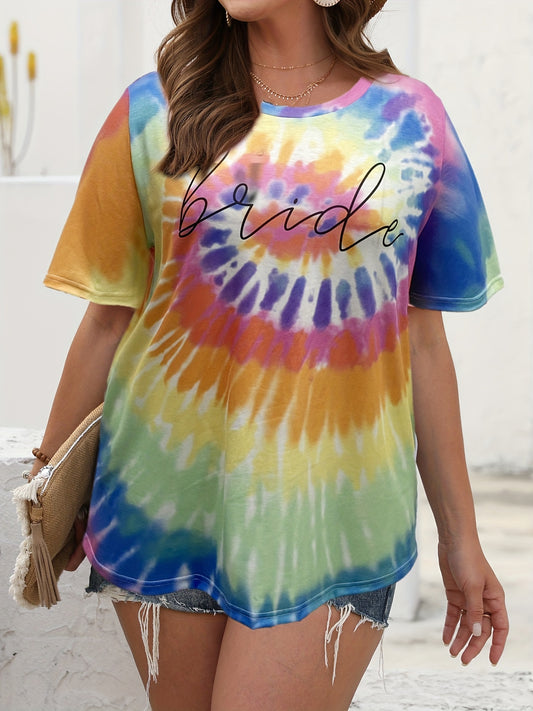 New multi-color tie-dye letter print large size short-sleeved T-shirt