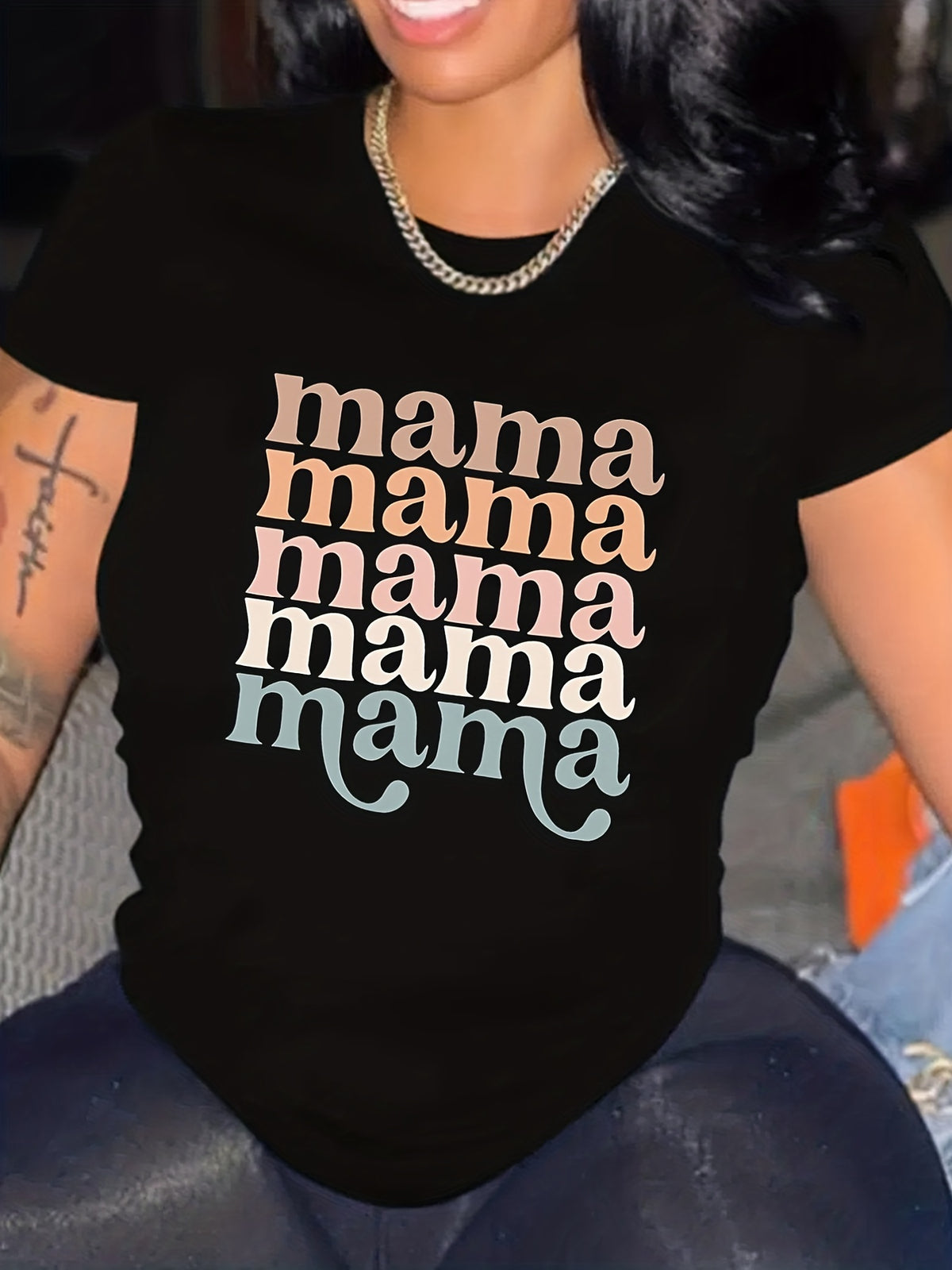 New creative English mama letter print large size T-shirt