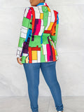 Multicolor Fashion Casual Printed Patchwork Cardigan Lapel Jacket