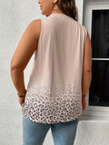 Plus size women's leopard print gradient positioning print round neck sleeveless vest