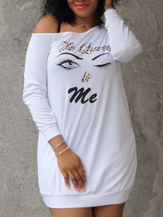 Human figure print long sleeve casual T-shirt dress