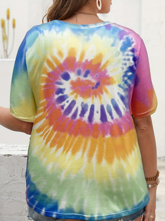 New multi-color tie-dye letter print large size short-sleeved T-shirt