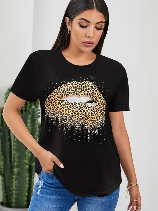 New creative leopard lips print large size women's T-shirt