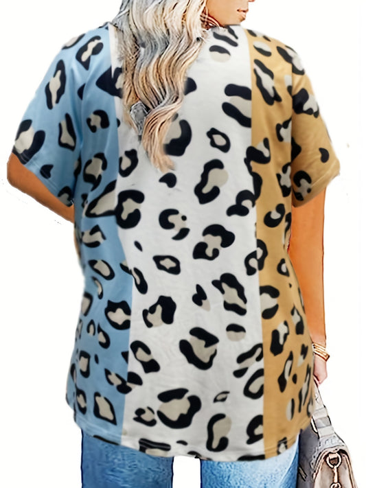 New Leopard Print V-Neck Oversized T-Shirt Top