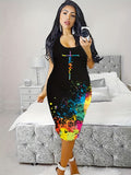 New Large Size Cartoon Portrait Printed Vest Dress