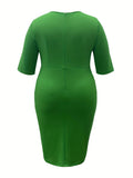 Green Casual Elegant Solid Color Patchwork Round Neck Dress