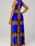 Blue Casual Elegant Geometric Print V Neck Tank Dress