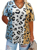 New Leopard Print V-Neck Oversized T-Shirt Top