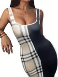 New Casual Plaid Stitching Vest Dress