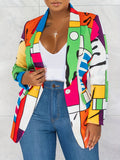 Multicolor Fashion Casual Printed Patchwork Cardigan Lapel Jacket