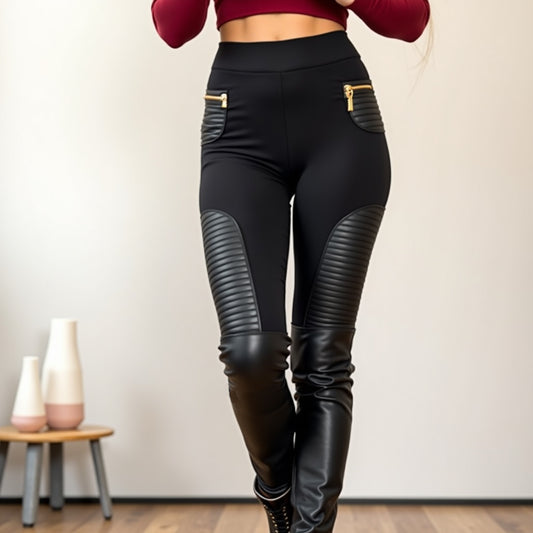 Black casual solid color stitching large size pants