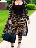 Casual chain printing large size two-piece set long cardigan trousers set