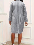 Casual Striped Print Patchwork Lapel Long Sleeve Dress