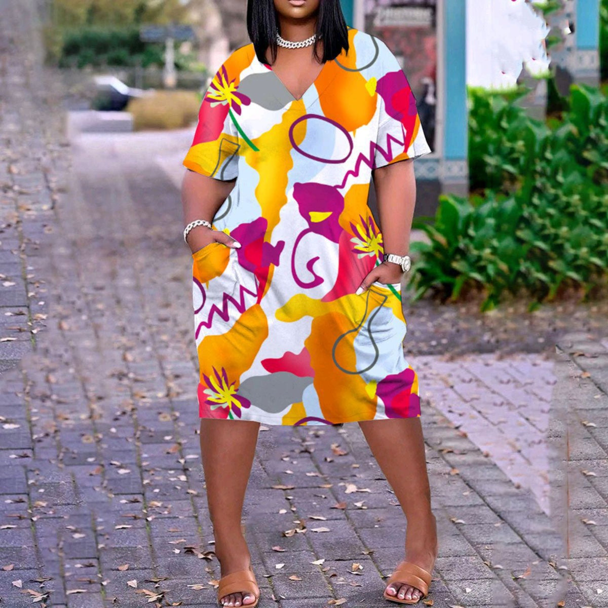 Classic print fashion plus size dress