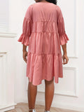 Pink Casual Solid Color Patchwork Round Neck A-Line Dress