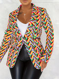 Colorful Fashion Casual Printed Stitching Cardigan Lapel Jacket