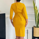 Fashion temperament elegant solid color hip-wrapped ruffle dress