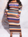 Crew neck long sleeve hip wrap slim fit plus size dress