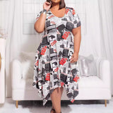 Crew neck print fashion plus size dress