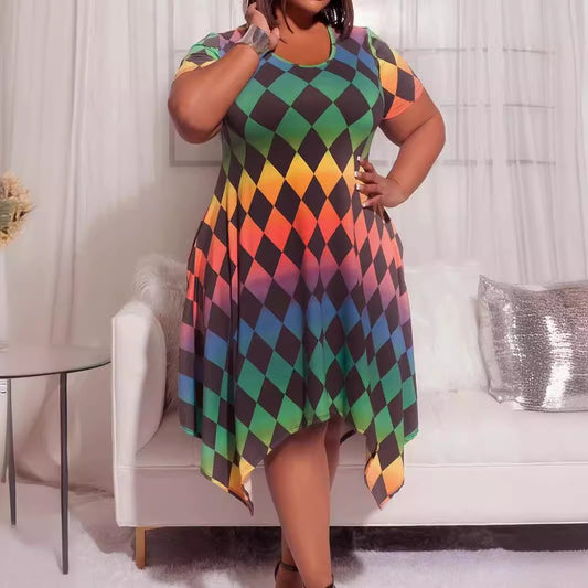 Crew neck print fashion plus size dress