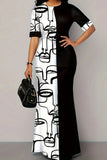 Contrast color print splicing dress