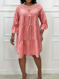 Pink Casual Solid Color Patchwork Round Neck A-Line Dress